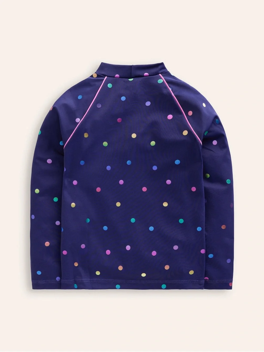 Mini Boden Sunsafe Navy Long-Sleeve Rash Guard with Metallic Polka Dots Size 5/6